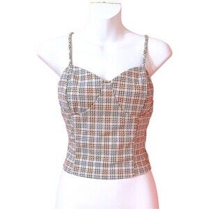 Timing Checkered Beige and Brown Plaid Camisole Tank Top Size Small